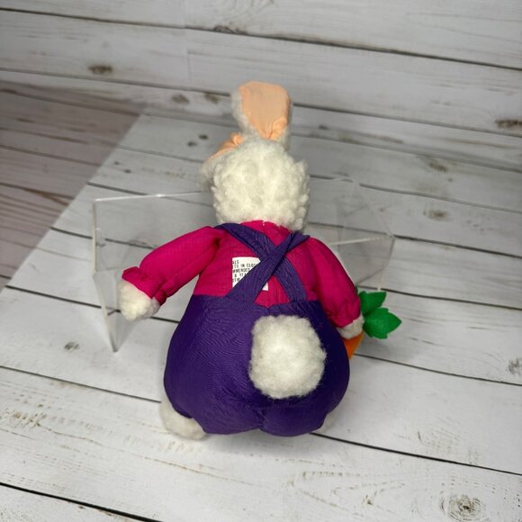 Vtg Nylon Easter Bunny Rabbit with Carrot 9" Purple Pink Plush Stuffed Animal - Picture 6 of 6